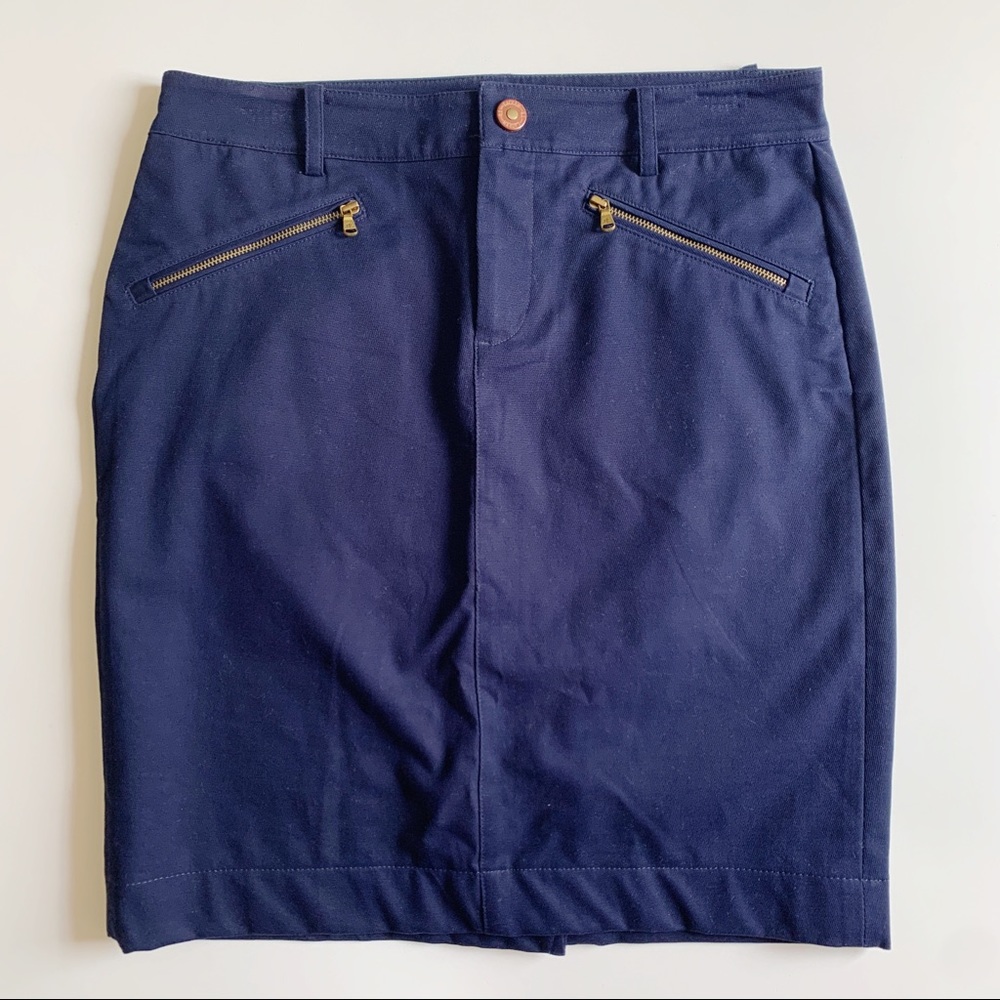 Lauren Ralph Lauren Blue Pencil Skirt Business Casual Zipper Detail Size 2